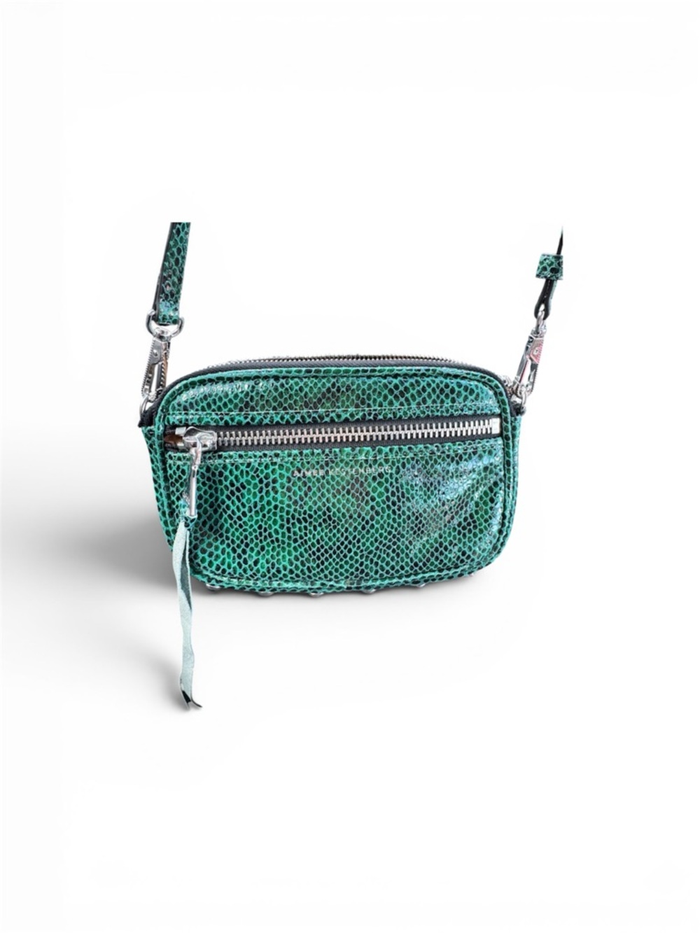 Aimee Kestenberg Green Snake Embossed Leather Crossbody Bag Studded Mini